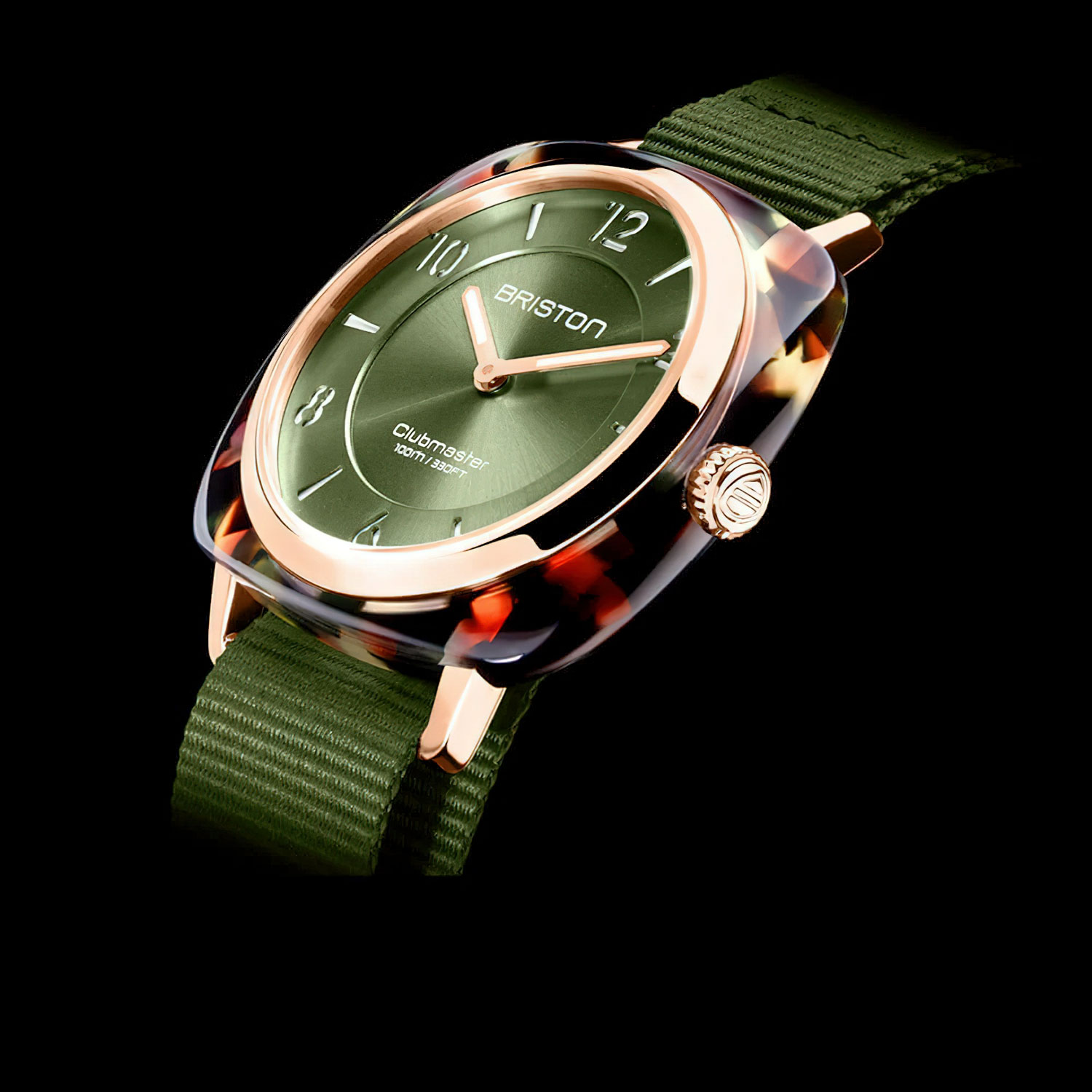 Briston Clubmaster Chic HM - Gold, Olive Green, 36mm Quartz